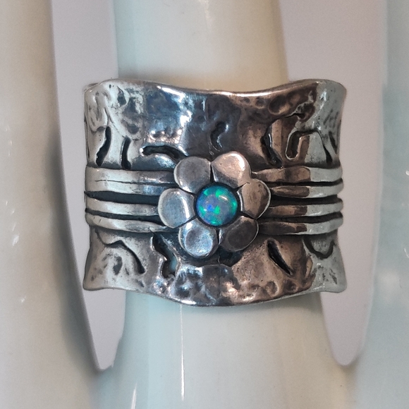 Shablool Jewelry - Vintage Shablool Didae Israel Sterling Silver Modernist Ring w/ Fire Opal